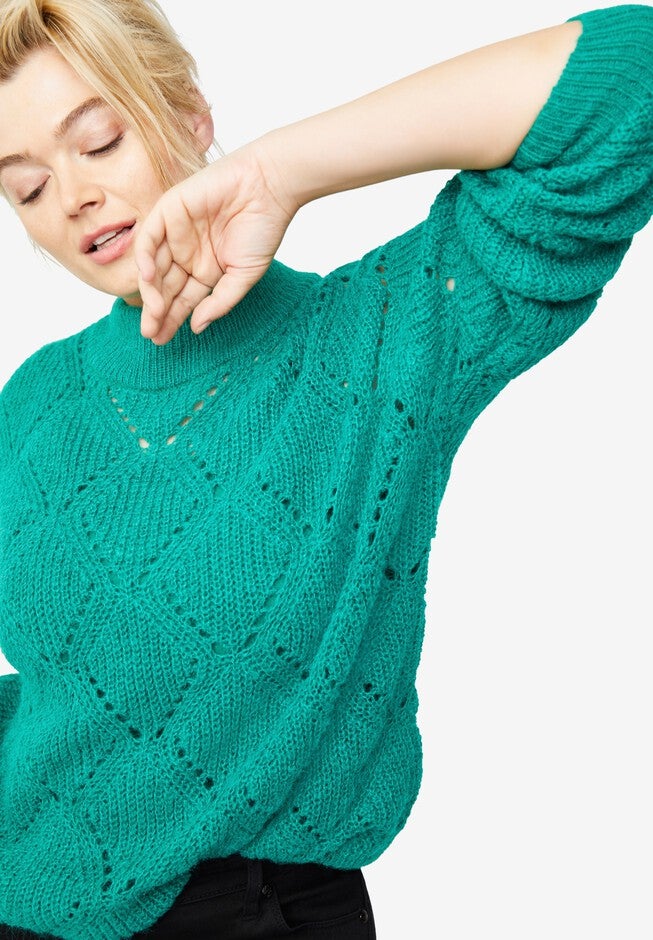 Pointelle Mockneck Pullover, , alternate image number 1