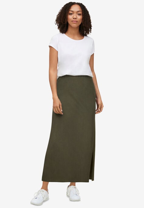 Knit Maxi Skirt, DEEP OLIVE, hi-res image number null
