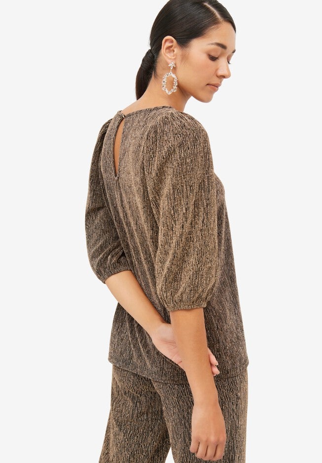 Metallic Blouson Sleeve Top, , on-hover image number null