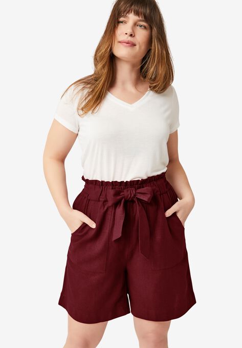 Belted Linen Shorts, FRESH POMEGRANATE, hi-res image number null