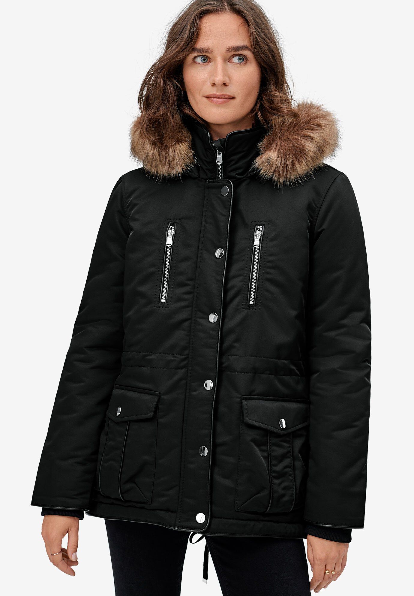 4-Pocket High-Low Parka, BLACK, hi-res image number 0
