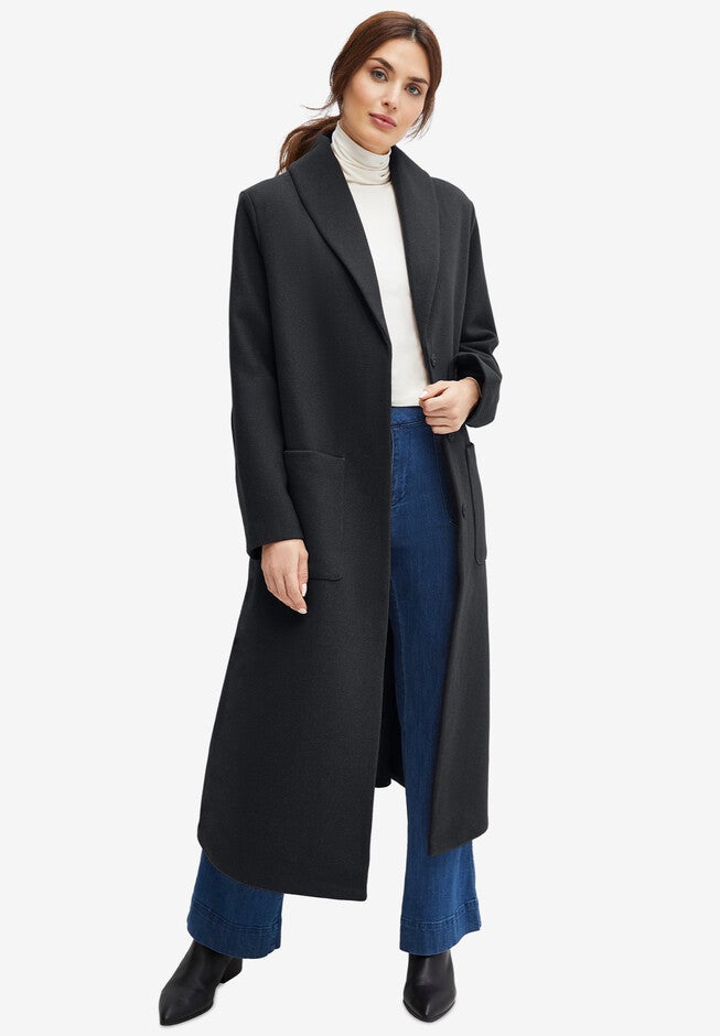 Shawl Collar Wool-Blend Coat, , on-hover image number null