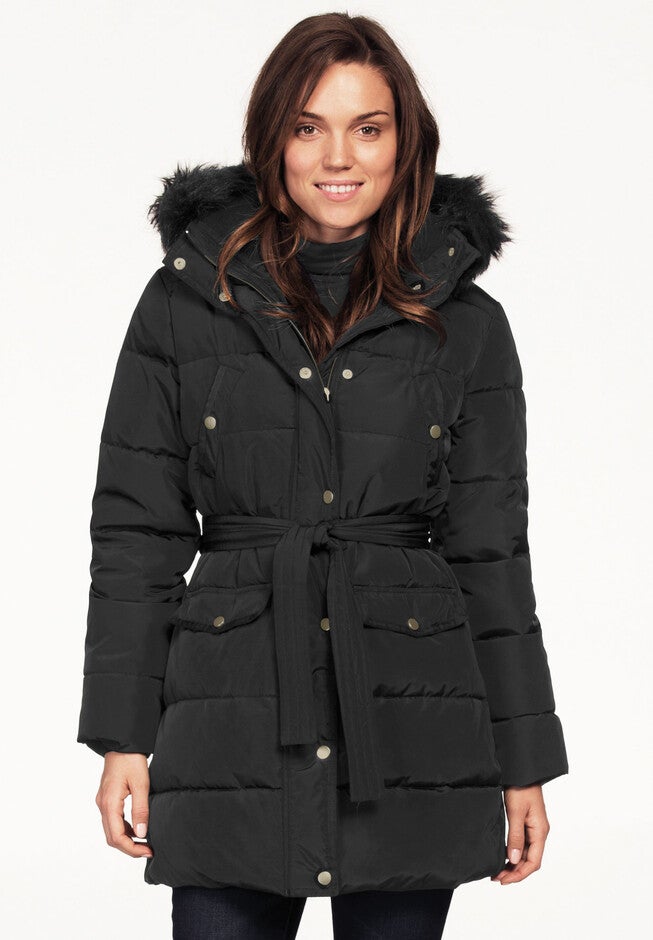 Belted Puffer Coat, BLACK, hi-res image number null