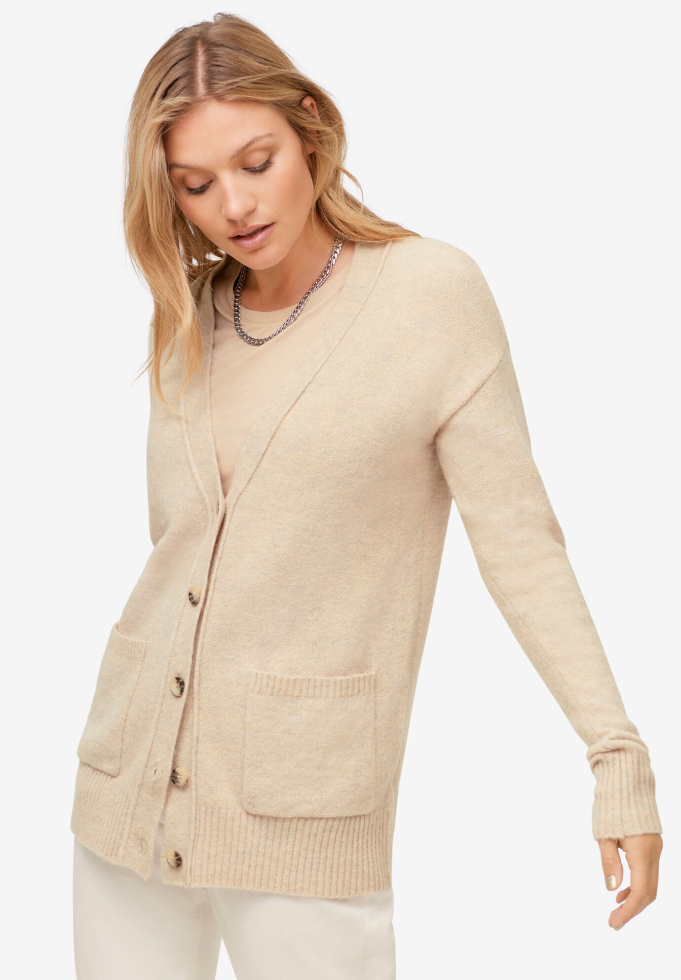 Relaxed Cardigan With Pockets, SAND HEATHER, hi-res image number 0