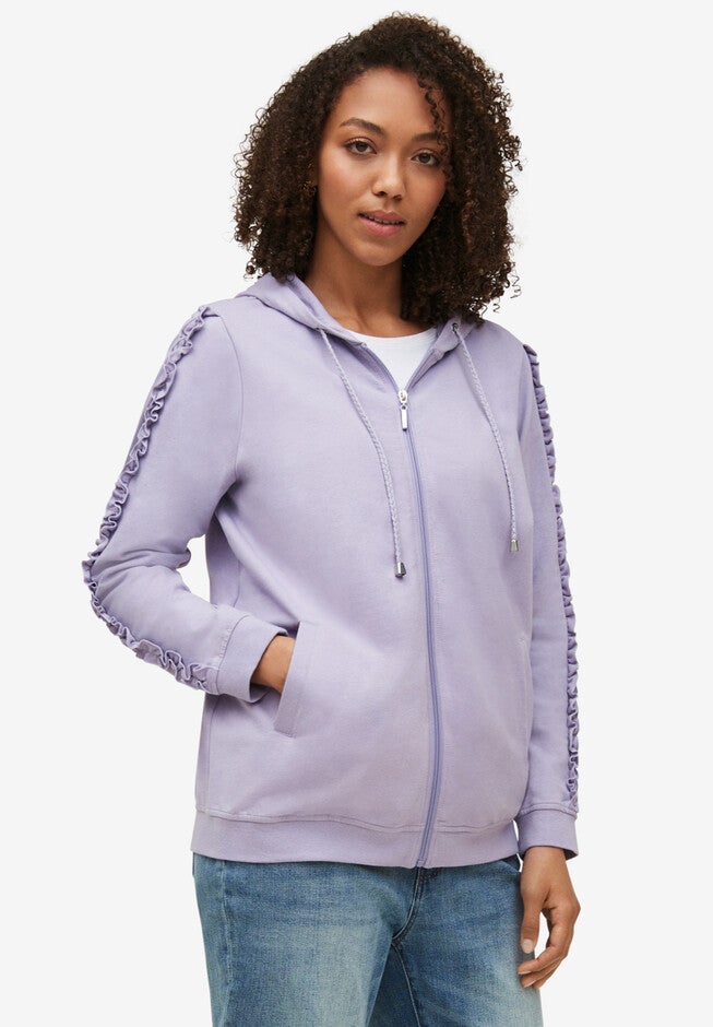 Ruffle-Trim Zip-Front Hoodie, JASMINE, hi-res image number 0
