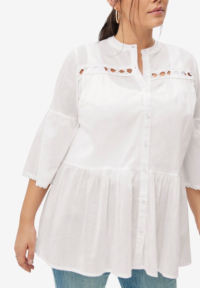 Cutwork Peplum Tunic, , alternate image number 2