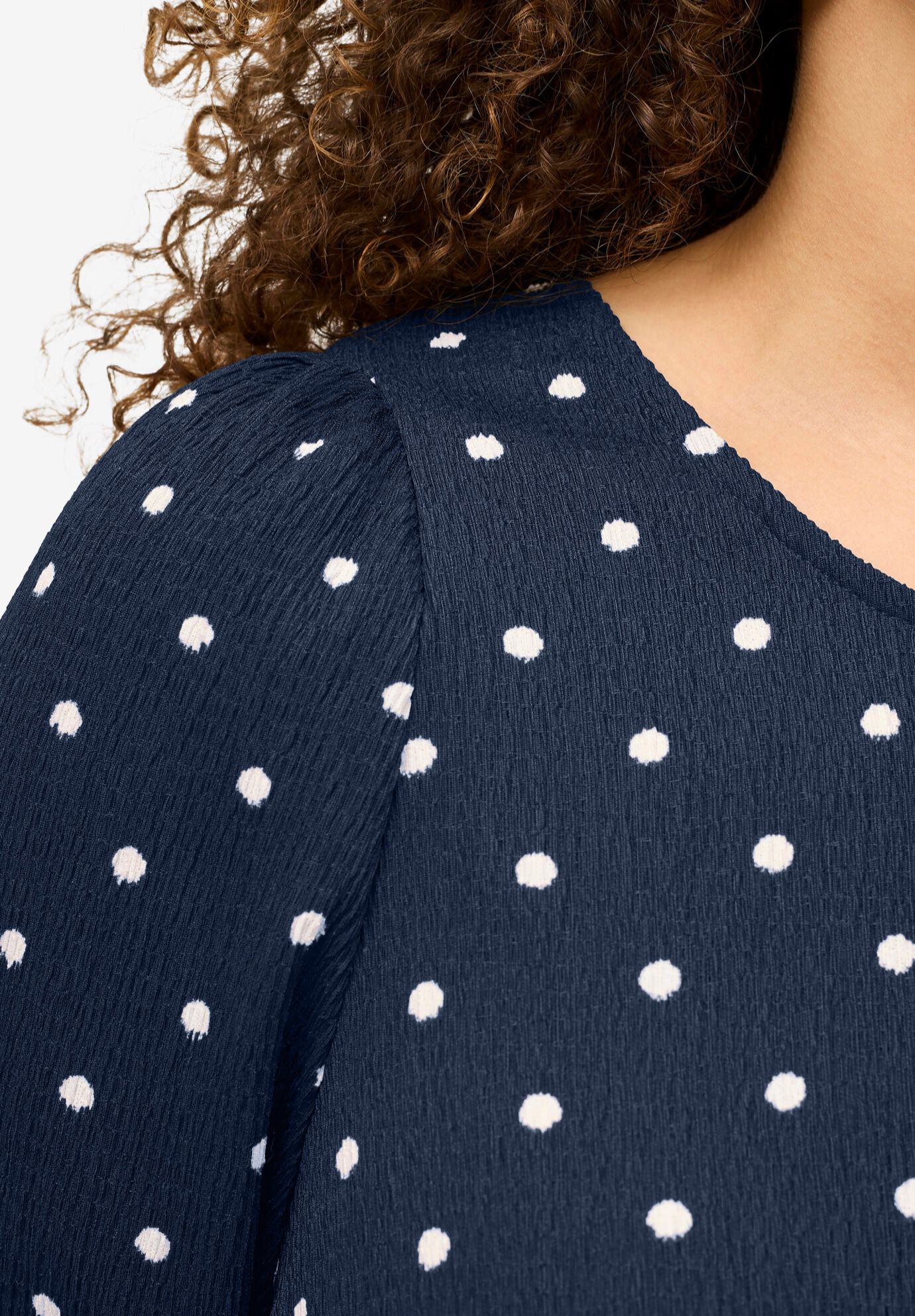 Textured Knit Blouson Sleeve Tee, NAVY WHITE DOT, alternate image number 2