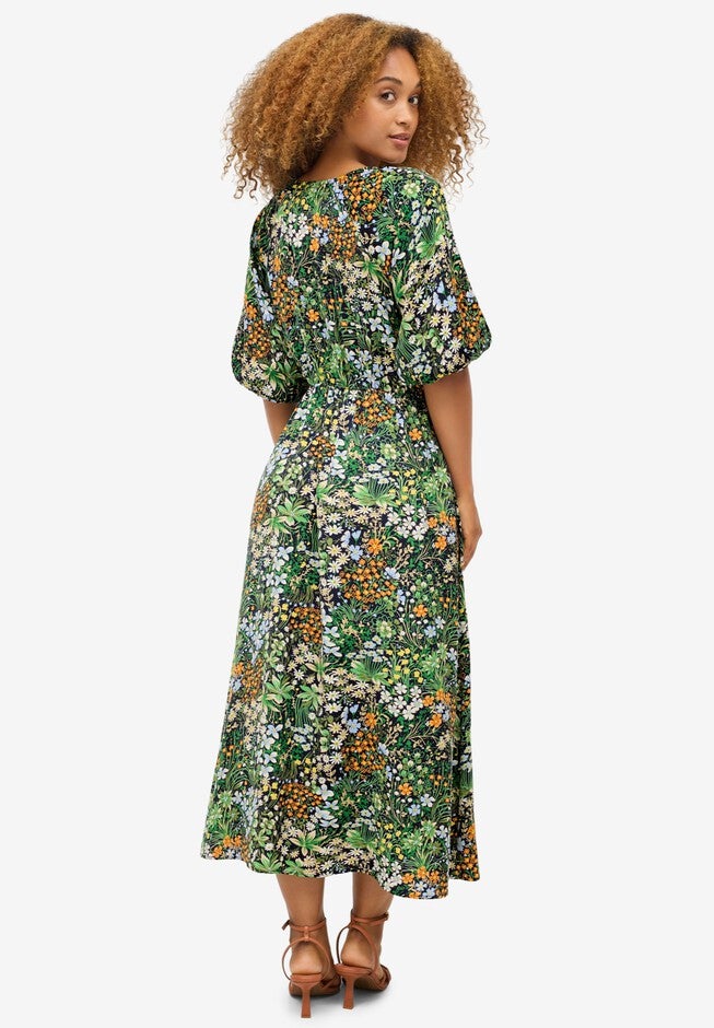 Satin Keyhole Empire Midi Dress, , on-hover image number null