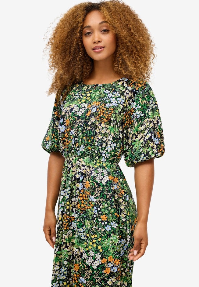 Satin Keyhole Empire Midi Dress, , alternate image number null