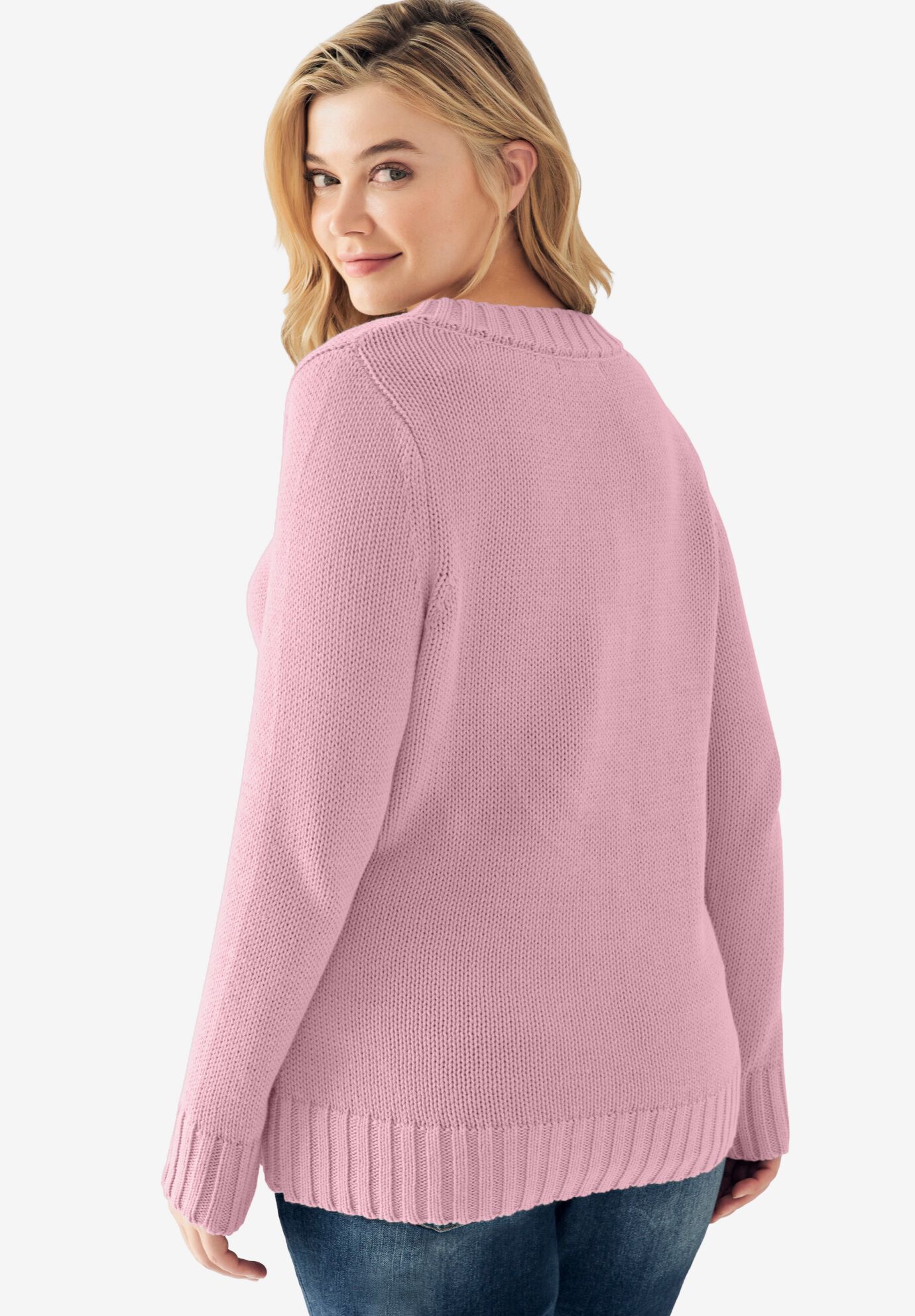 Button Y-neck Sweater, DUSTY PINK, on-hover image number 1