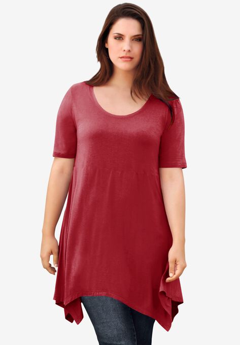Scoop Neck Hanky Hem Tunic, RUBY RED, hi-res image number null