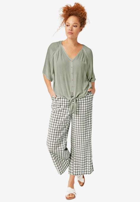 V-Neck Tie-Front Blouse, , alternate image number null