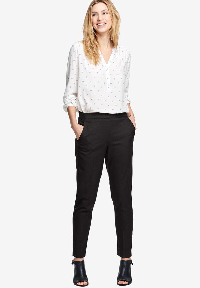 Slim Back Elastic Cropped Pants, BLACK, hi-res image number null