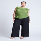 Shirred Mesh Top With Shoulder Flounces image number null