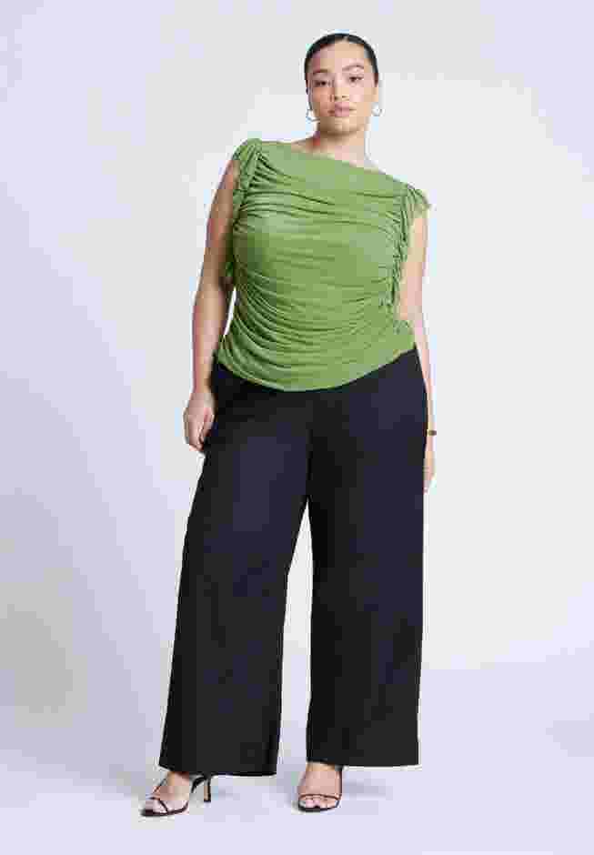 Shirred Mesh Top With Shoulder Flounces image number 2