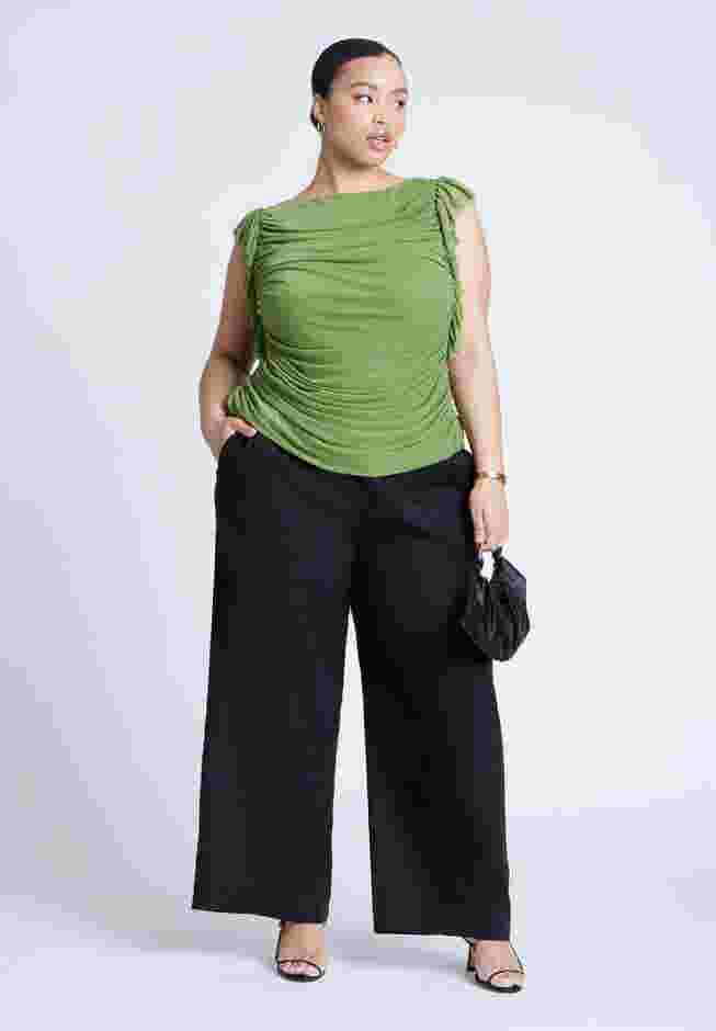 Shirred Mesh Top With Shoulder Flounces image number 3