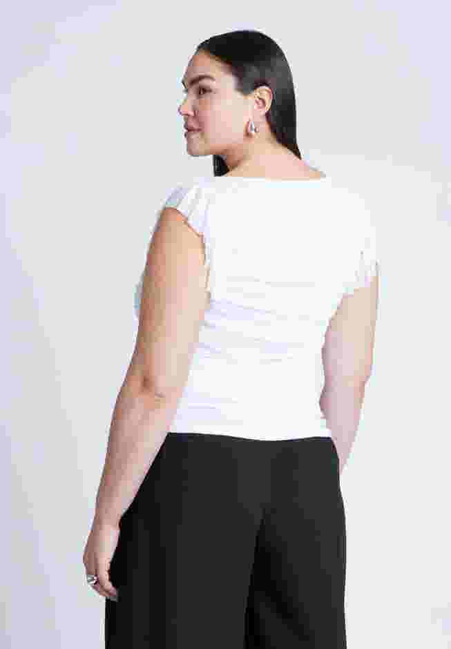 Shirred Mesh Top With Shoulder Flounces image number 1