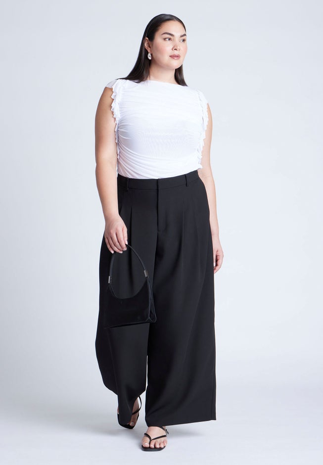 Shirred Mesh Top With Shoulder Flounces image number 3