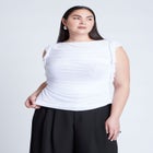 Shirred Mesh Top With Shoulder Flounces image number null