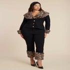 Leopard Faux Fur Trim Pant image number null