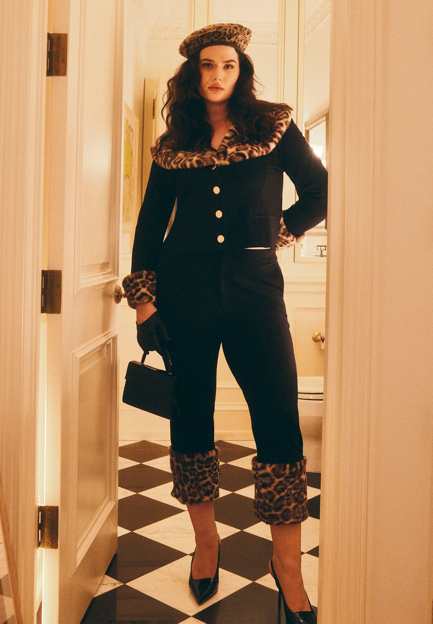 Leopard Faux Fur Trim Pant image number 0