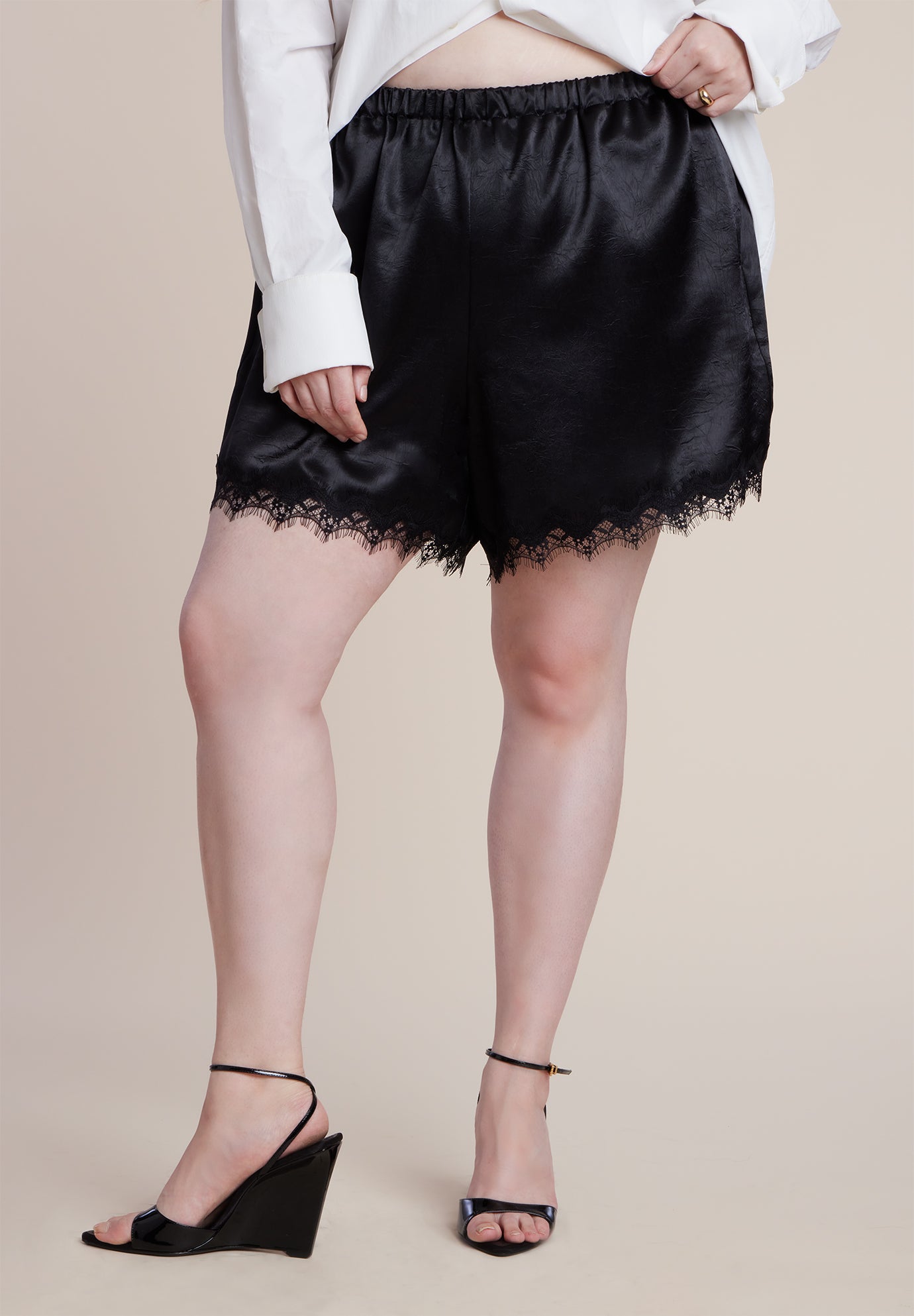 Satin Lace Trim Short image number 1