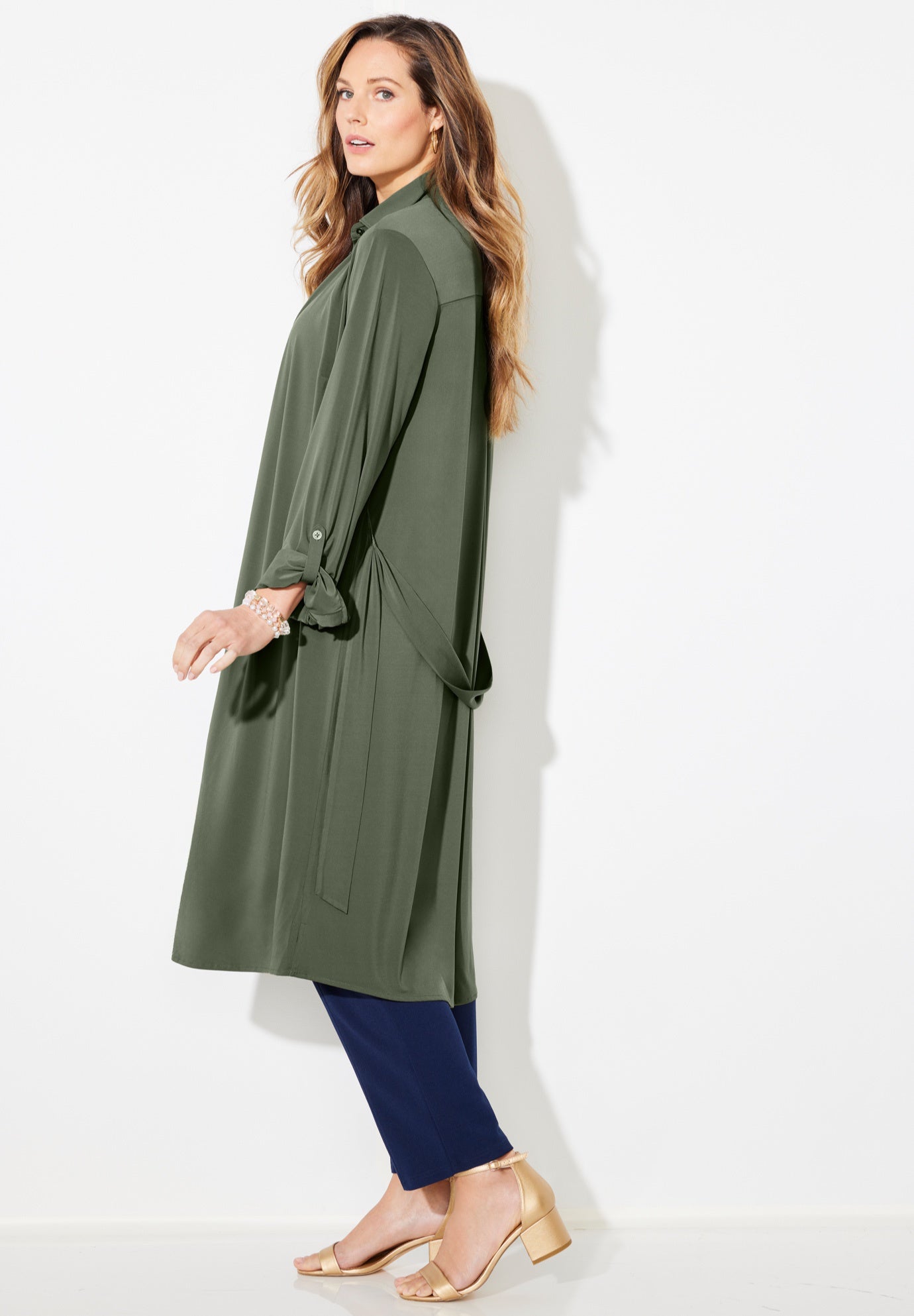 Convertible Buttonfront Shirt Dress image number 2