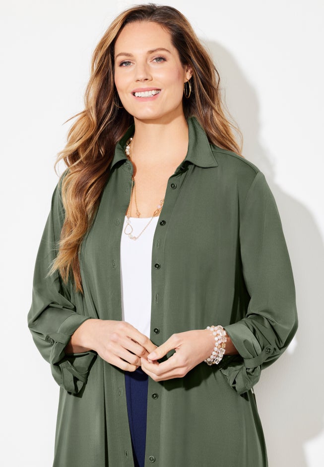 Convertible Buttonfront Shirt Dress image number 3