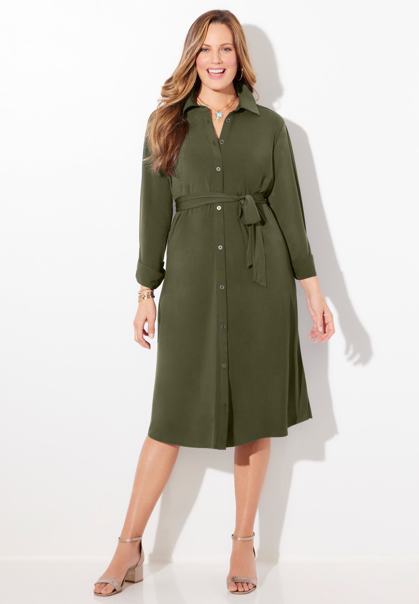 Convertible Buttonfront Shirt Dress image number 0