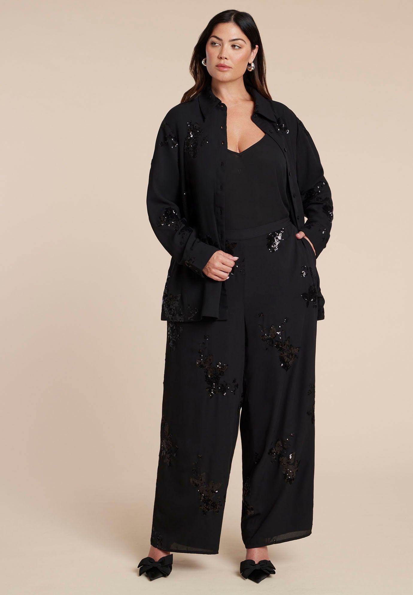 Floral Sequin Wide Leg Pant image number 0