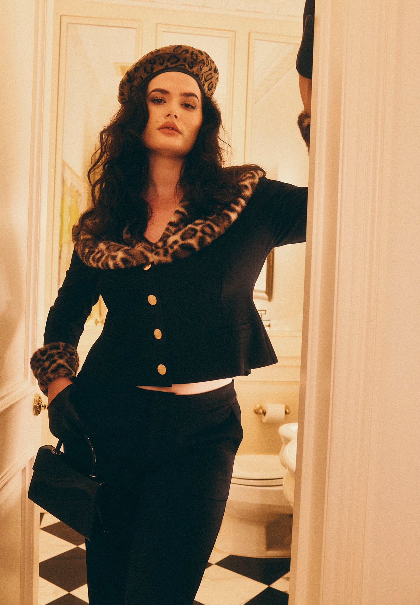 Leopard Faux Fur Trim Jacket image number 0