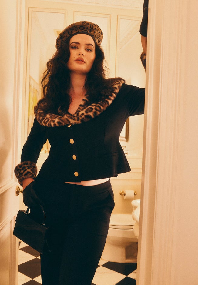 Leopard Faux Fur Trim Jacket image number 0