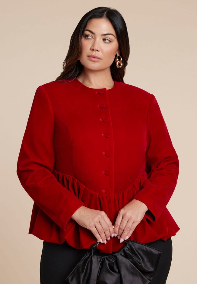 Velvet Peplum Bubble Hem Jacket image number 1