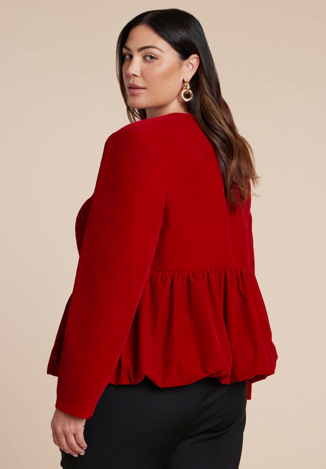 Velvet Peplum Bubble Hem Jacket image number 2