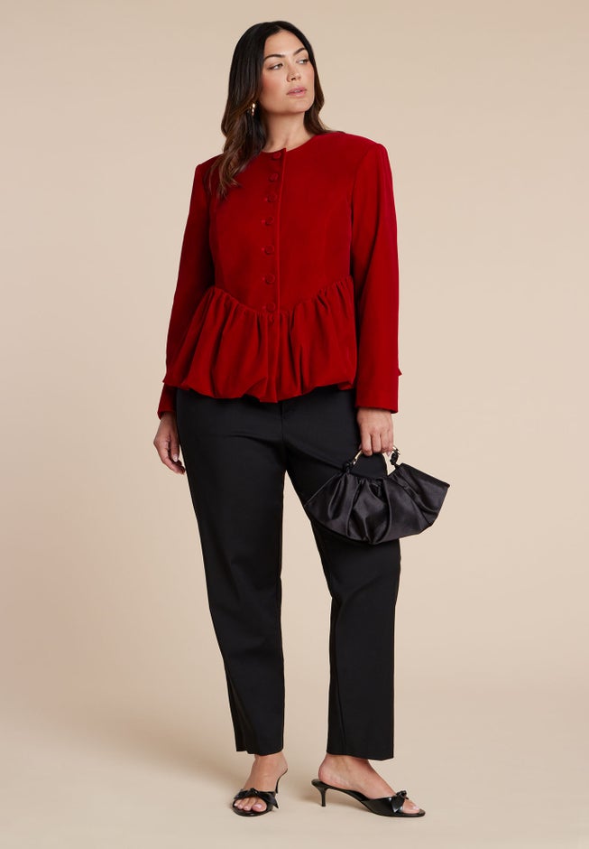 Velvet Peplum Bubble Hem Jacket image number 3