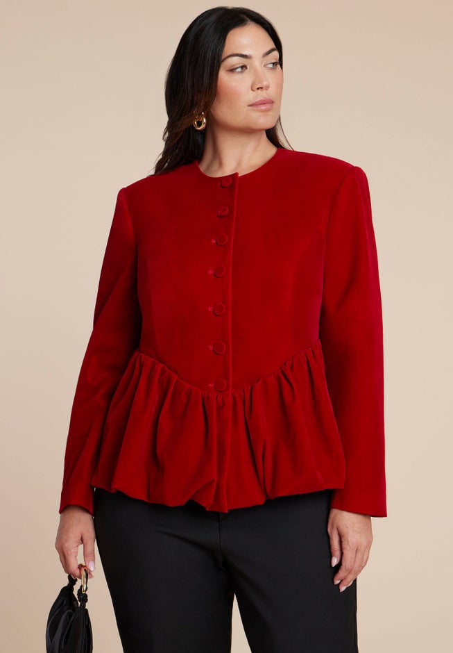 Velvet Peplum Bubble Hem Jacket image number 0