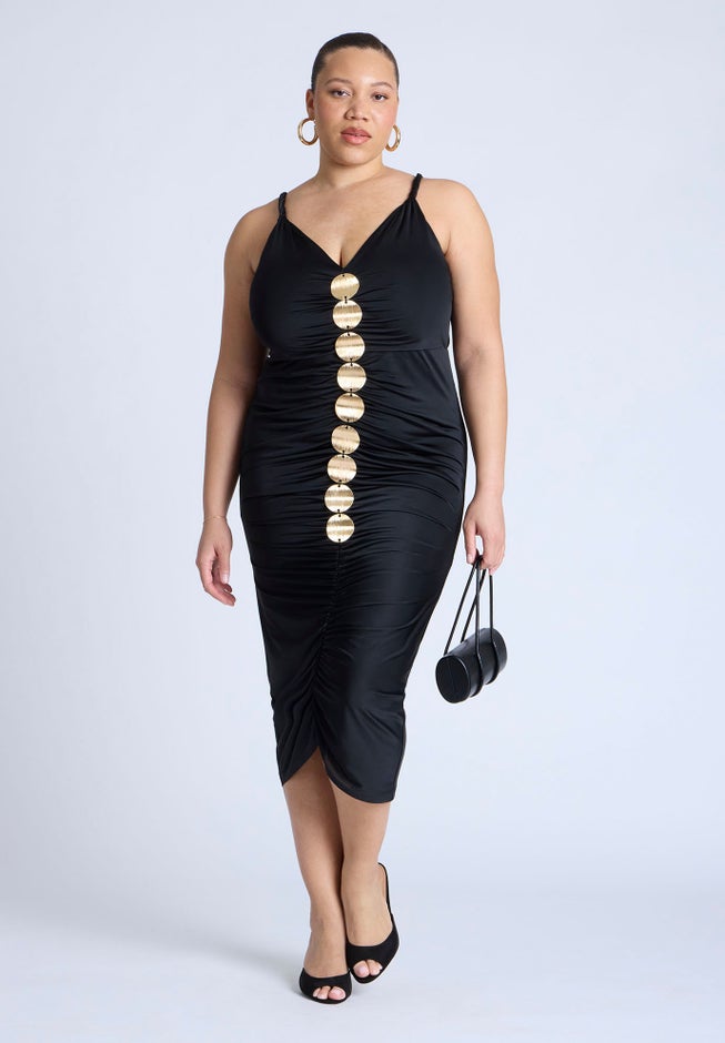 Hardware Shirred Midi Dress image number 2