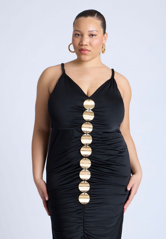 Hardware Shirred Midi Dress image number 3
