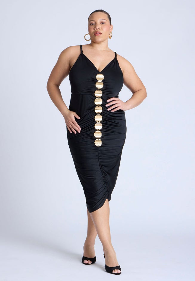 Hardware Shirred Midi Dress image number 0
