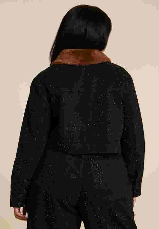 Embellished Denim Jacket With Fur Collar image number 1