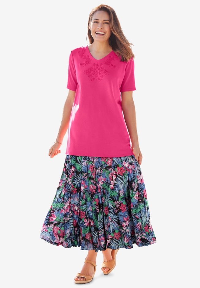 Pull-On Elastic Waist Crinkle Printed Skirt image number 2