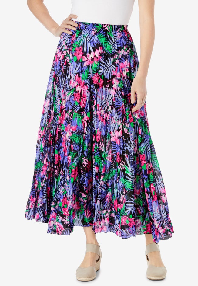 Pull-On Elastic Waist Crinkle Printed Skirt image number 0