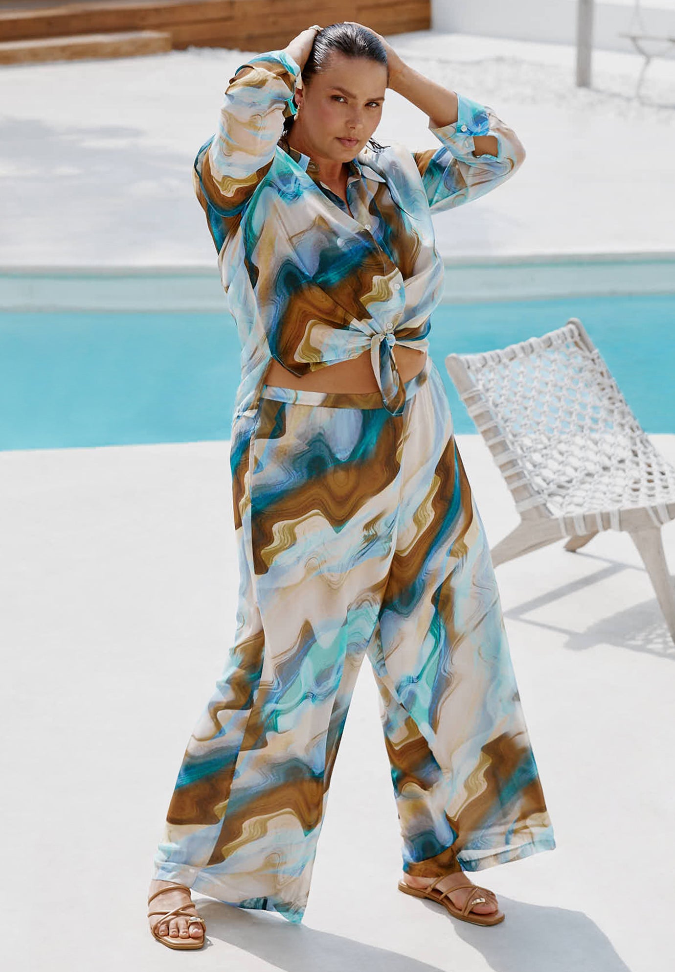 Wide Leg Printed Chiffon Pant image number 0