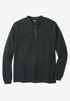 Waffle-Knit Thermal Henley Tee