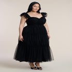 Flutter-Sleeve Tulle Midi Dress image number null