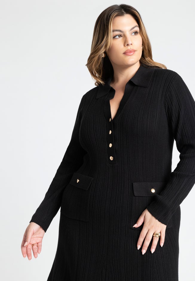 Pocket Detail Midi Dress With Collar image number 2