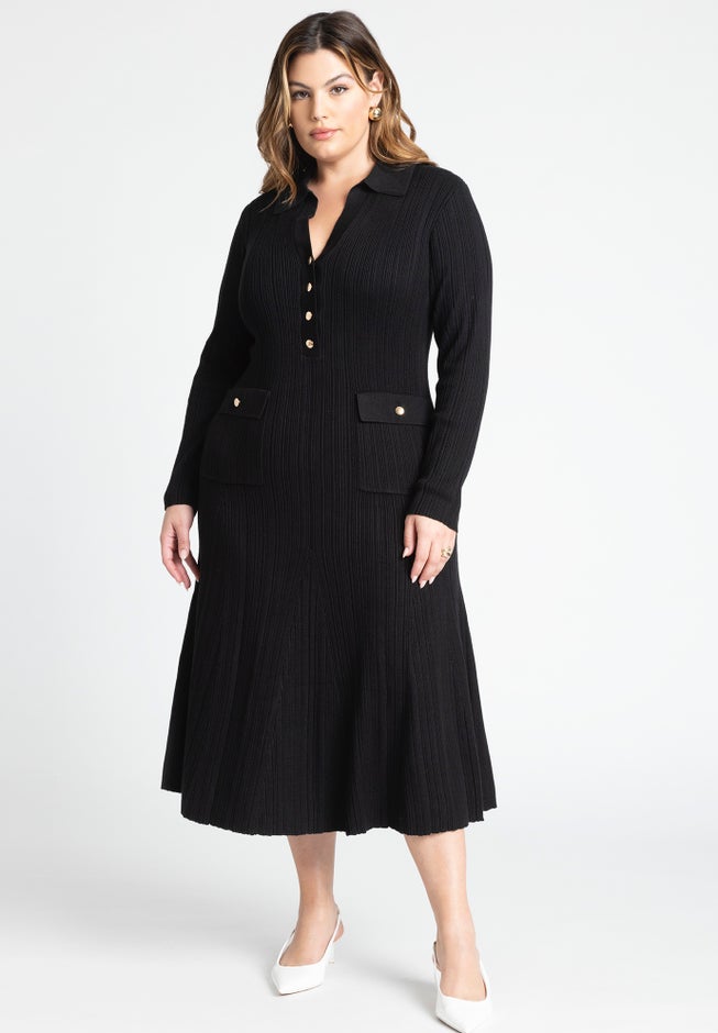 Pocket Detail Midi Dress With Collar image number 0