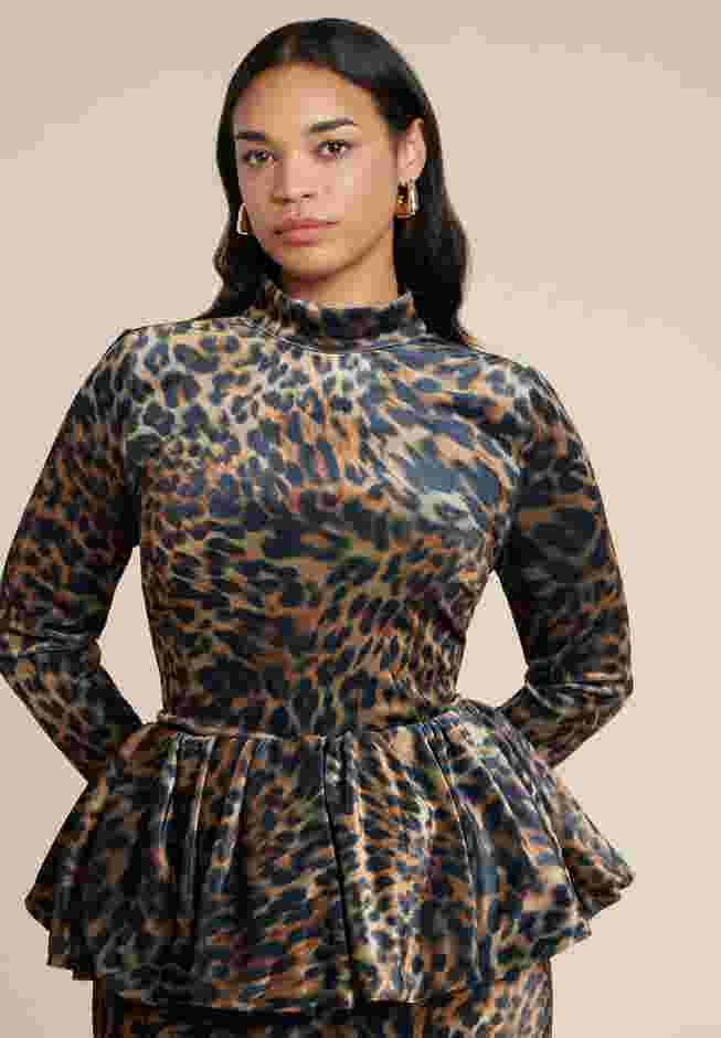 Leopard Velvet Turtleneck Top image number 0