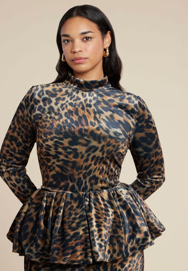 Leopard Velvet Turtleneck Top image number 0