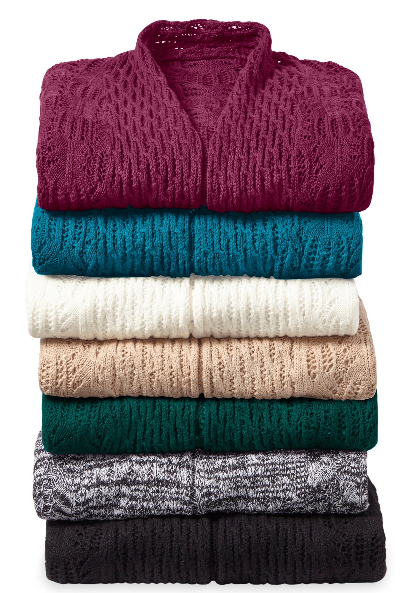 Open Front Pointelle Cardigan Sweater image number 7